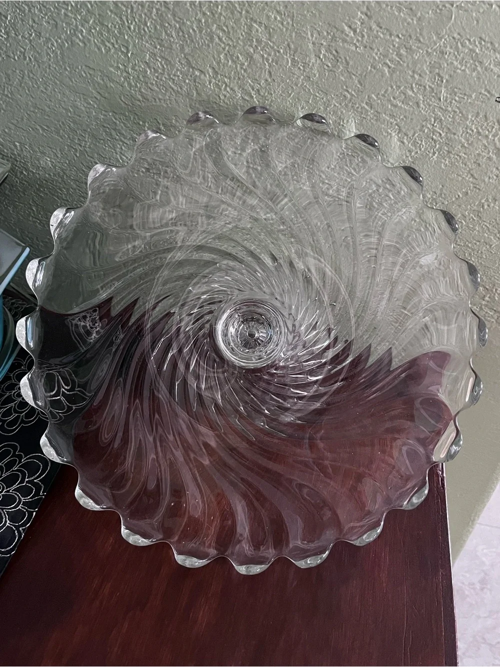 Elegant Fostoria Swirl Pedestal Cake Stand Scalloped Torte Plate 12”